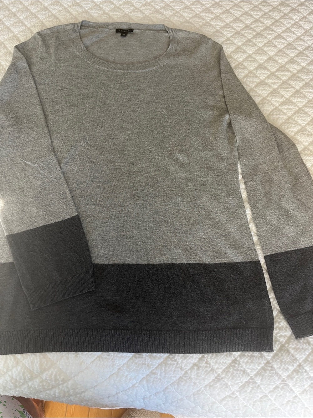 Talbots Two-Tone Gray and Charcoal Crewneck Sweater. Great with gray or black.